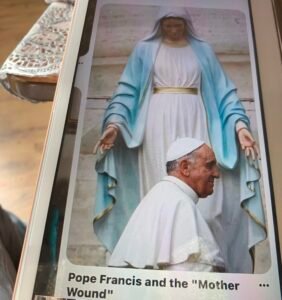 The Pope praying to the image of Mary